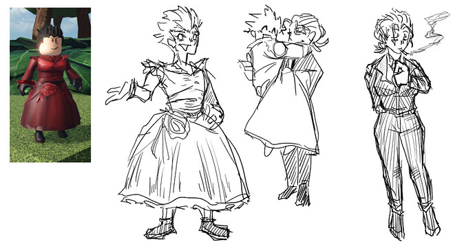 Takeshi in a dress, also Dame in a suit