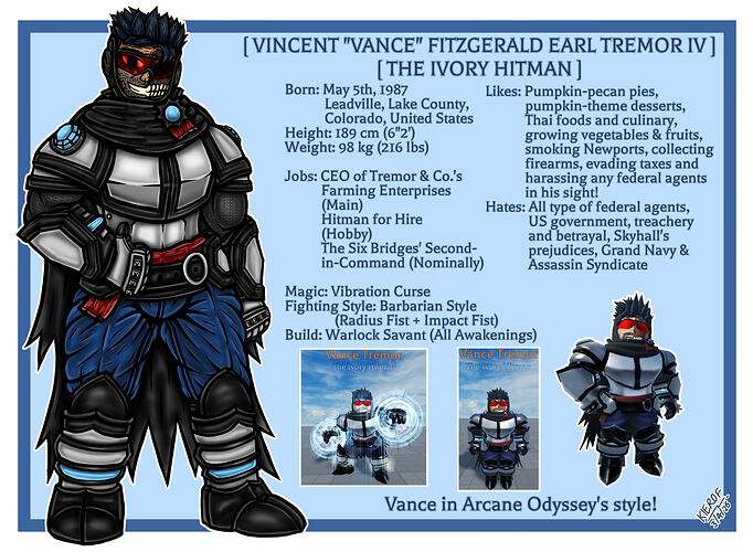 Vance Tremor - Character Sheet ARMORED