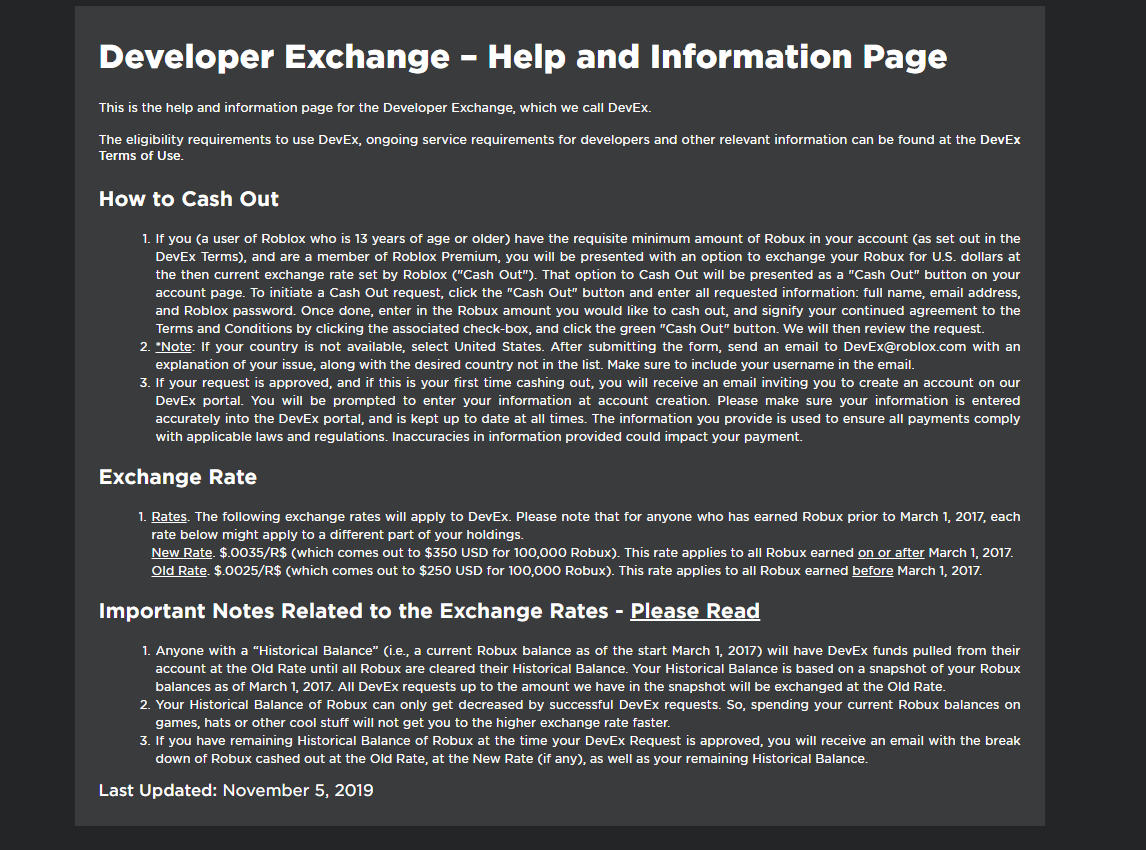 Developer Exchange (DevEx) FAQs – Roblox Support