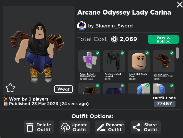 I made Lady Carina in Catalog Avatar Creator - Off Topic - Arcane Odyssey
