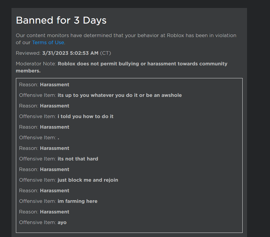 Banned messages