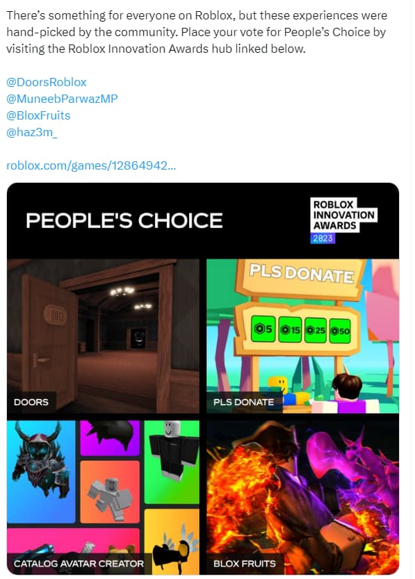 You can now vote in the Roblox Innovation Awards 2023