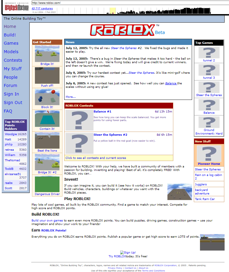 Are92 on X: Found an old screenshot of the Roblox website from 2007, when  I was the only person online. Also my description was horrendous.   / X